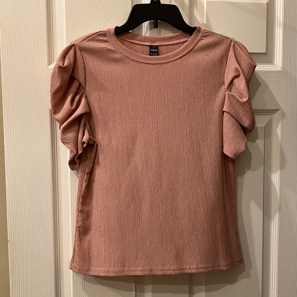 SHEIN Dusty Pink Puff-Sleeve Short Sleeve Top